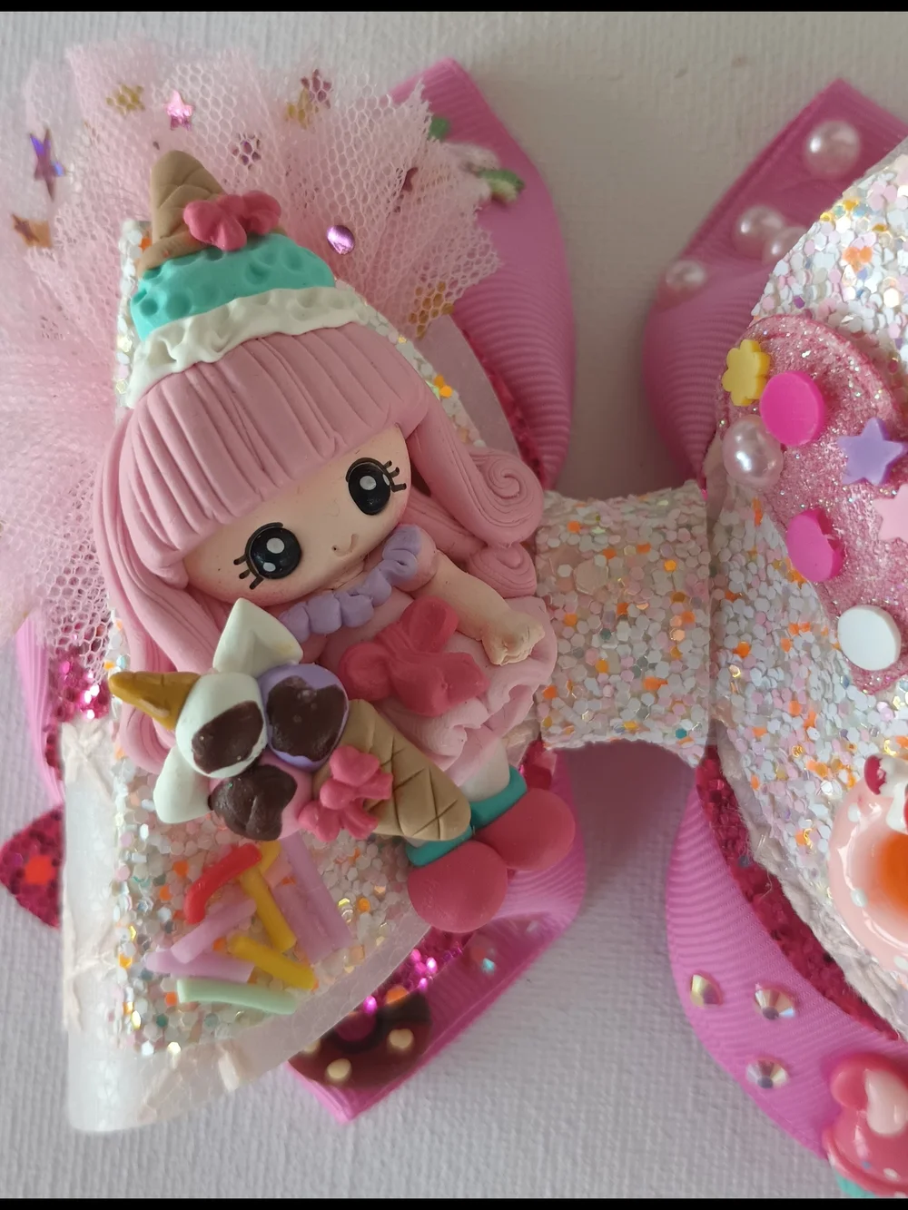 Handmade Boutique Pink Hair Bow Kawaii Clay Doll🎀✨